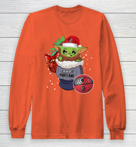 Portland Trail Blazers Christmas Baby Yoda Star Wars Funny Happy NBA Long Sleeve T-Shirt 5