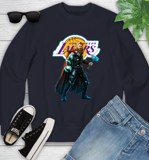 NBA Thor Avengers Endgame Basketball Los Angeles Lakers Youth Sweatshirt 3