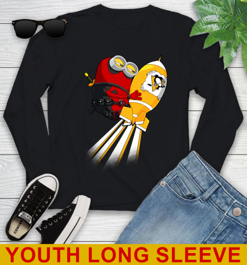 NHL Hockey Pittsburgh Penguins Deadpool Minion Marvel Shirt Youth Long Sleeve