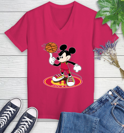 NBA Basketball Houston Rockets Cheerful Mickey Disney Shirt Women's V-Neck T-Shirt 8