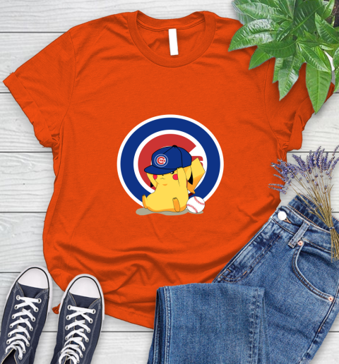 MLB Pikachu Baseball Sports Chicago Cubs Women's T-Shirt 4