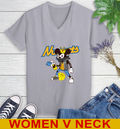 Denver Nuggets NBA Basketball Mickey Peace Sign Sports Women's V-Neck T-Shirt 5