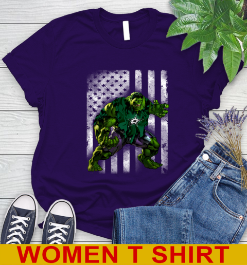 Dallas Stars Hulk Marvel Avengers NHL Hockey American Flag Women's T-Shirt 4