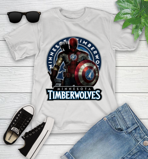 Minnesota Timberwolves NBA Basketball Captain America Thor Spider Man Hawkeye Avengers Youth T-Shirt