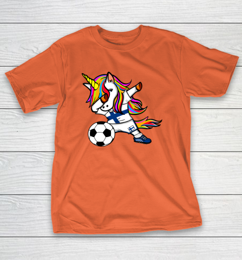 Funny Dabbing Unicorn Finland Football Finnish Flag Soccer T-Shirt 5