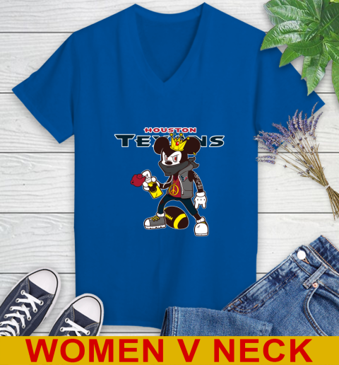 Houston Texans NFL Football Mickey Peace Sign Sports Women's V-Neck T-Shirt 11