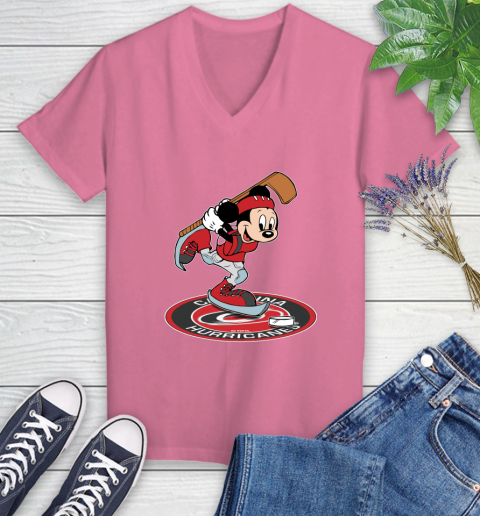 NHL Hockey Carolina Hurricanes Cheerful Mickey Disney Shirt Women's V-Neck T-Shirt 11