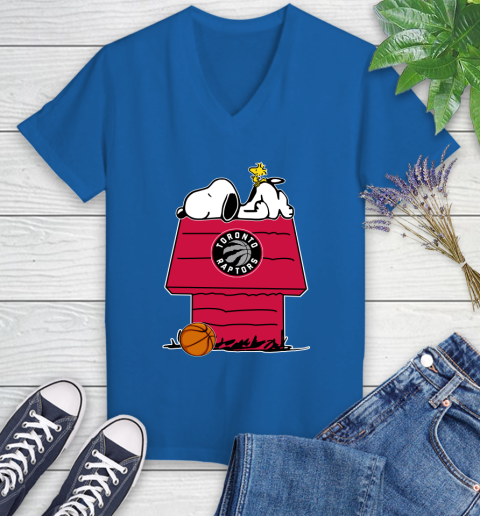 Toronto Raptors NBA Basketball Snoopy Woodstock The Peanuts Movie Women's V-Neck T-Shirt 10