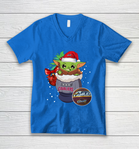 Cleveland Cavaliers Christmas Baby Yoda Star Wars Funny Happy NBA V-Neck T-Shirt 6