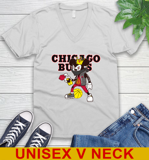 Chicago Bulls NBA Basketball Mickey Peace Sign Sports V-Neck T-Shirt
