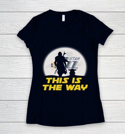 Utah Jazz NBA Basketball Star Wars Yoda And Mandalorian This Is The Way Women's V-Neck T-Shirt 2