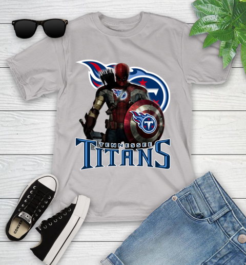 NFL Captain America Thor Spider Man Hawkeye Avengers Endgame Football Tennessee Titans Youth T-Shirt 12