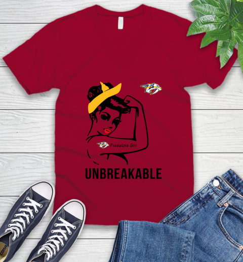 NHL Nashville Predators Girl Unbreakable Hockey Sports V-Neck T-Shirt 5