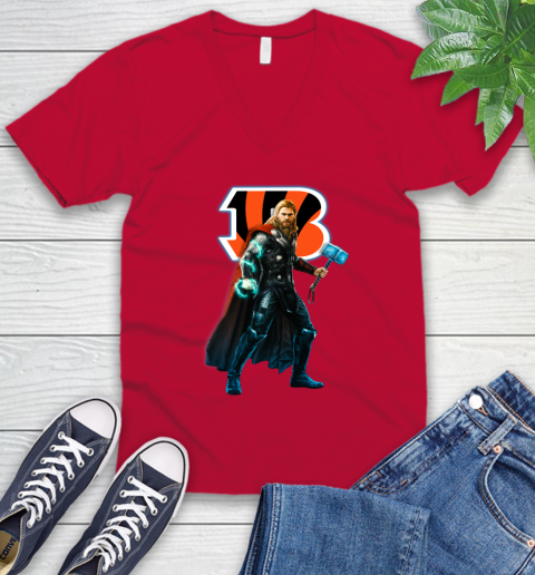 NFL Thor Avengers Endgame Football Cincinnati Bengals V-Neck T-Shirt 7