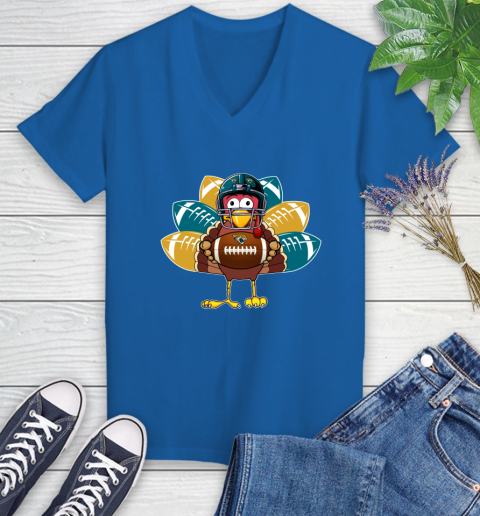 Jacksonville Jaguars Turkey Thanksgiving Day Women's V-Neck T-Shirt 10