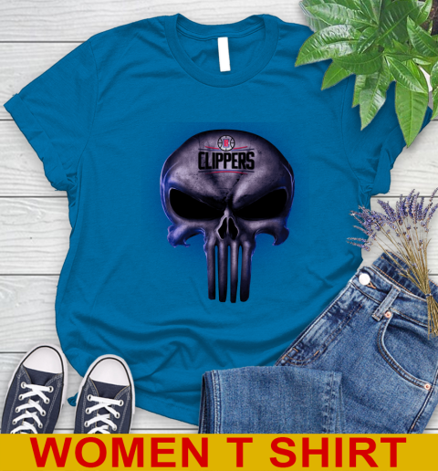 LA Clippers NBA Basketball Punisher Skull Sports Women's T-Shirt 8