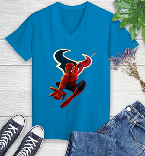 NFL Spider Man Avengers Endgame Football Houston Texans Women's V-Neck T-Shirt 7