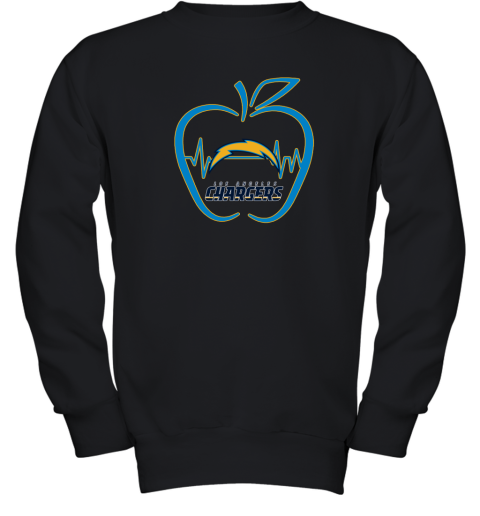 Apple Heartbeat Teacher Symbol Los Angeles Chargers Youth Sweatshirt