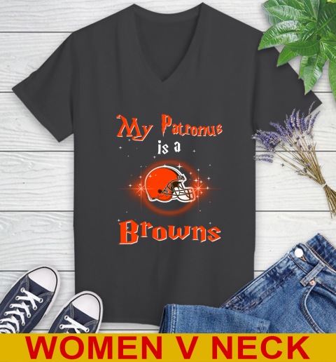 NFL Football Harry Potter My Patronus Is A Cleveland Browns Women's V-Neck T-Shirt 8