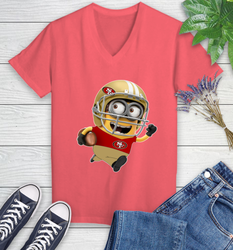 NFL San Francisco 49ers Minions Disney Football Sports Women's V-Neck T-Shirt 6
