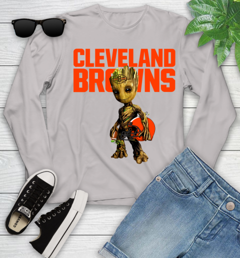 Cleveland Browns NFL Football Groot Marvel Guardians Of The Galaxy Youth Long Sleeve 12