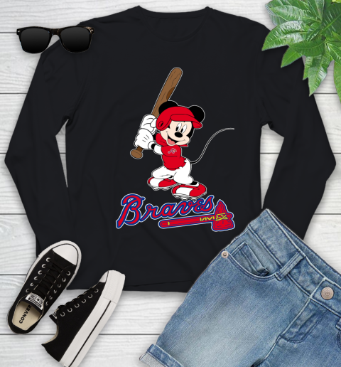 MLB Baseball Atlanta Braves Cheerful Mickey Mouse Shirt Youth Long Sleeve