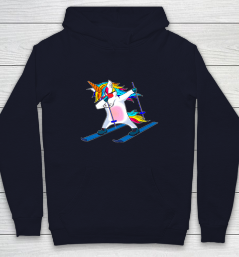 Skiing Unicorn Dabbing Funny Gift Youth Hoodie 3