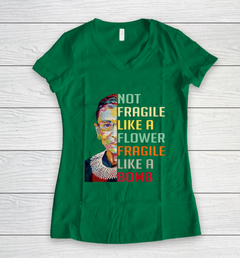Notorious RBG Shirt Women Not Fragile Like A Flower Fragile Like A Bomb Ruth Bader Ginsburg Women's V-Neck T-Shirt 3
