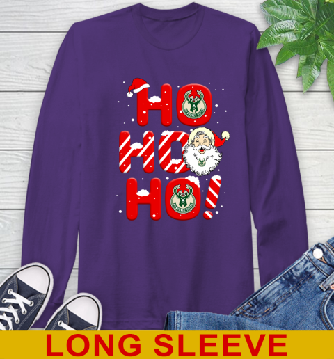 Milwaukee Bucks NBA Basketball Ho Ho Ho Santa Claus Merry Christmas Shirt Long Sleeve T-Shirt 5