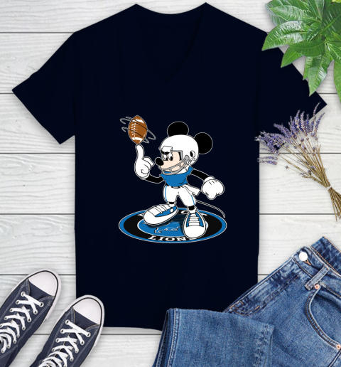 NFL Football Detroit Lions Cheerful Mickey Disney Shirt Women's V-Neck T-Shirt 3