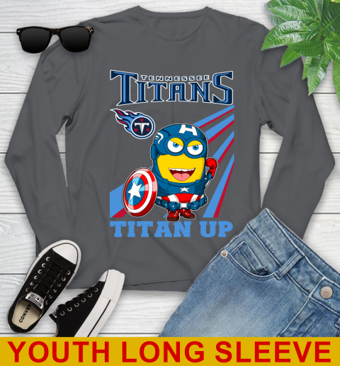 NFL Football Tennessee Titans Captain America Marvel Avengers Minion Titan Up Shirt Youth Long Sleeve 9