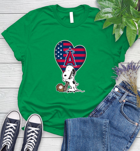 Los Angeles Angels MLB Baseball The Peanuts Movie Adorable Snoopy Women's T-Shirt 6
