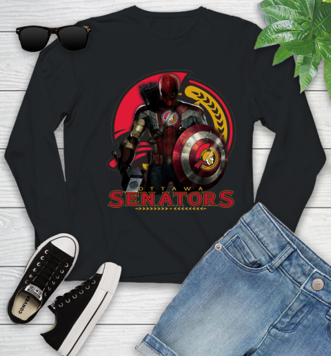 NHL Captain America Thor Spider Man Hawkeye Avengers Endgame Hockey Ottawa Senators Youth Long Sleeve 2
