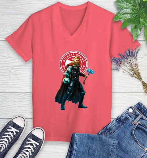 NBA Thor Avengers Endgame Basketball Atlanta Hawks Women's V-Neck T-Shirt 6