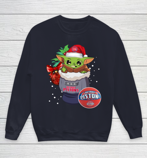 Detroit Pistons Christmas Baby Yoda Star Wars Funny Happy NBA Youth Sweatshirt 3