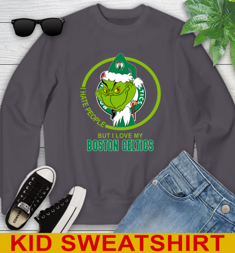 Boston Celtics NBA Christmas Grinch I Hate People But I Love My Favorite Basketball Team Youth Sweatshirt 6