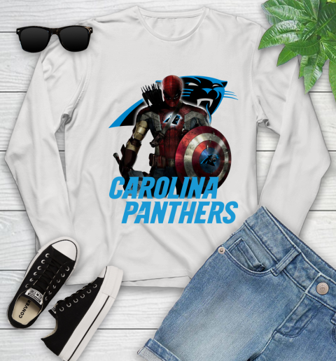 NFL Captain America Thor Spider Man Hawkeye Avengers Endgame Football Carolina Panthers Youth Long Sleeve