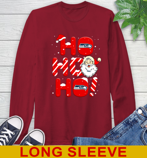 Seattle Seahawks NFL Football Ho Ho Ho Santa Claus Merry Christmas Shirt Long Sleeve T-Shirt 9