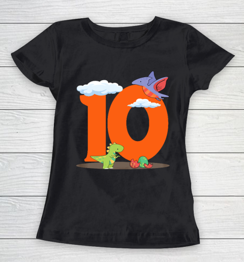 Kids 10th Birthday Cute Dinosaur Gift Girl Boy 10 Years Old Women's T-Shirt