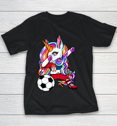 Dabbing Unicorn Serbia Soccer Fans Jersey Serbian Football Youth T-Shirt