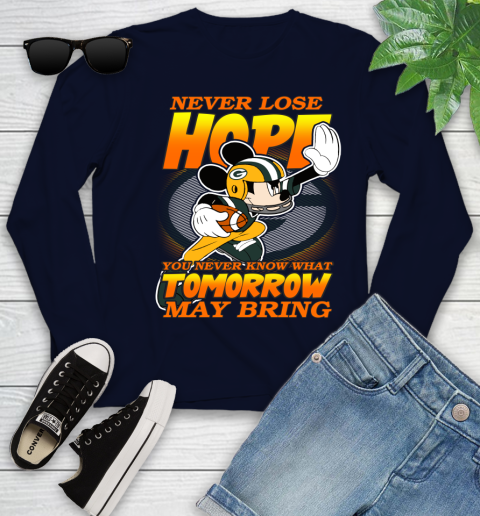 Green Bay Packers NFL Football Mickey Disney Never Lose Hope Youth Long Sleeve 2