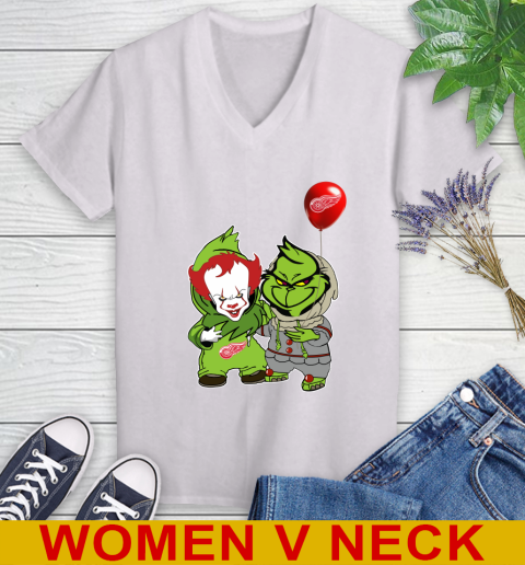 Detroit Red Wings Baby Pennywise Grinch Christmas NHL Hockey Women's V-Neck T-Shirt