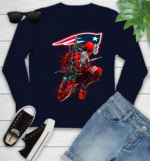 NFL Deadpool Marvel Comics Sports Football New England Patriots Youth Long Sleeve 3
