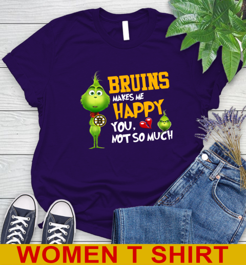 NHL Boston Bruins Makes Me Happy You Not So Much Grinch Hockey Sports Women's T-Shirt 4
