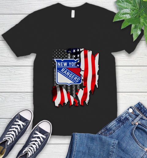 New York Rangers NHL Hockey American Flag V-Neck T-Shirt