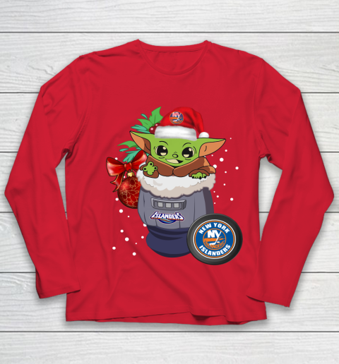 New York Islanders Christmas Baby Yoda Star Wars Funny Happy NHL Youth Long Sleeve 10