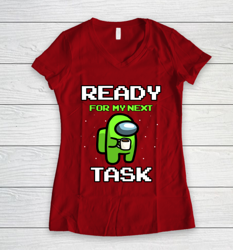 Among Us Shirt Ready For Work Green Women's V-Neck T-Shirt 6