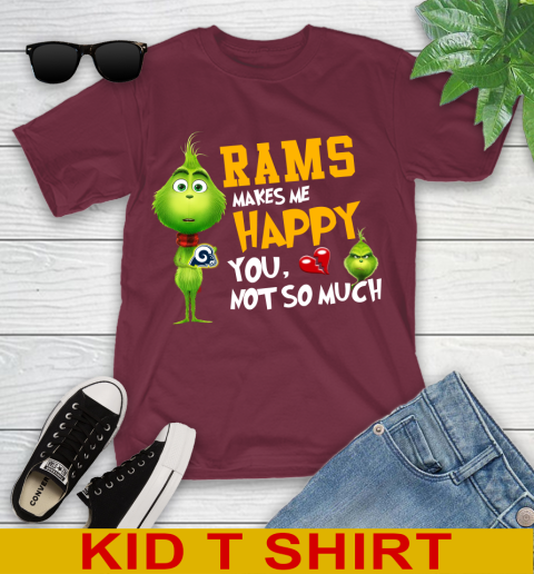 NFL Los Angeles Rams Makes Me Happy You Not So Much Grinch Football Sports Youth T-Shirt 5