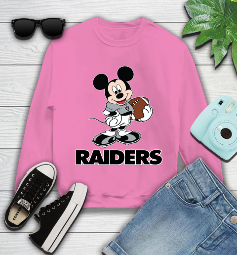 NFL Football Oakland Raiders Cheerful Mickey Mouse Shirt Youth Sweatshirt Tee For Sports
