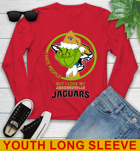 Jacksonville Jaguars NFL Christmas Grinch I Hate People But I Love My Favorite Football Team Youth Long Sleeve 11